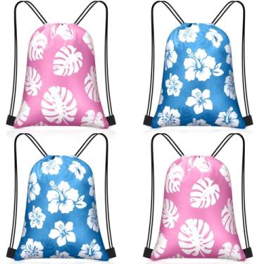 Imagem de Yiyiring 30 peças de sacos havaianos com cordão a granel 30 x 25,4 cm, sacos de lembrancinhas de festa temáticas do Havaí, decoração para crianças, aniversário, chá de bebê, suprimentos de férias de