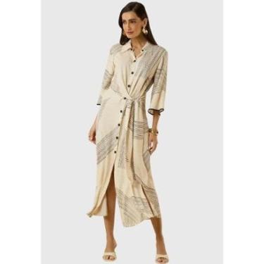 Imagem de Vestido Solto Midi Bege Gola Clássica Maria Valentina-Feminino