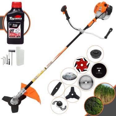 Imagem de Roçadeira Robusta Vulcan VR520H À Gasolina 2T 52cc 2,5HP 10.000rpm Multifunções Completa Com Carretel de Nylon + 7 Lâminas de Corte + ÓLEO TOYAMA FG50