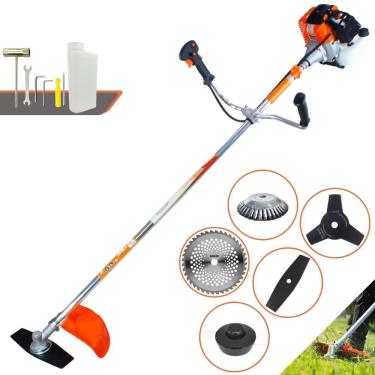 Imagem de Roçadeira À Gasolina Vulcan VR430S 43cc 2T 1,7HP de Potência Com 5 Opções de Corte Com Carretel Nylon + 3 Facas + Escova de Aço Para Pavers e Concreto