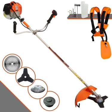 Imagem de Roçadeira Aparador de Grama À Gasolina Vulcan VR620H 62cc 3HP 12.500rpm Com Carretel e Faca 3 Pontas + Faca 40 Dentes Vídea + Escova Circular de Aço