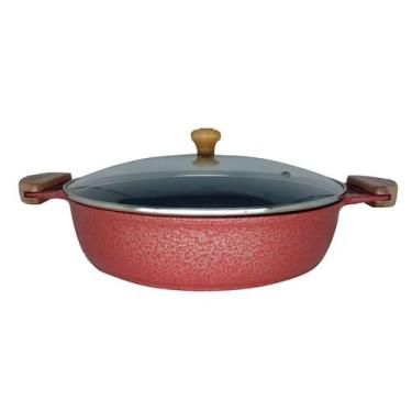 Imagem de Frigideira Cerâmica Aluminio Fundido Tampa Vidro 30cm Vermelho - Divif