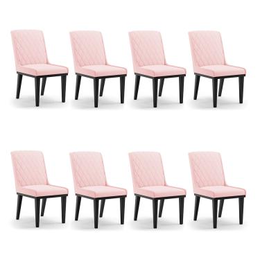 Imagem de Cadeira Sala de Jantar Base Madeira Preto Kit 8 Sofia Suede Rosa Bebê D03 - D'Rossi