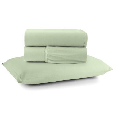 Imagem de Jogo Cama Lençol Sonnet Solteiro Malha Lisa 100% Algodão Macio 3 Peças - Verde Claro