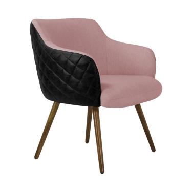 Imagem de Poltrona Decorativa Kitana Pés Palito Couro/Linho Preto/Rosa - Gran Belo