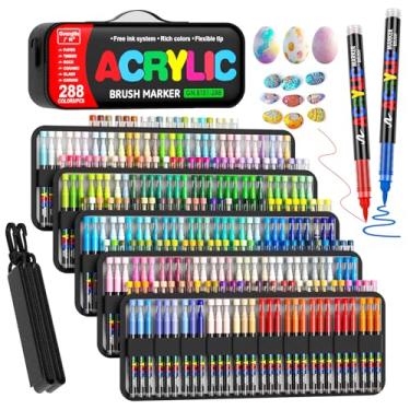 Imagem de Sanyetral Marcadores de tinta acrílica de 288 cores com bolsa de transporte e alça de ombro, canetas de tinta com ponta de pincel macio para madeira, pedra, tela, vidro, tecido, ovo, pintura rupestre