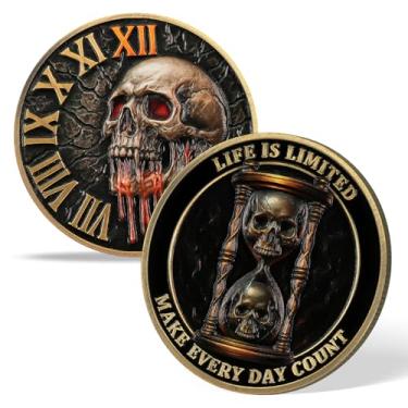 Imagem de AtSKnSK Moeda Memento Mori Moeda Momento Mori Crânio Moeda Presentes Memento Mori Calendário Living Memento Mori Amor Fati Coin (Aviso de tempo de rachadura)