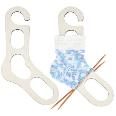 Imagem de BENECREAT 2 peças bloqueadores de meias de madeira, oco com gancho, régua de tricô, bloqueadores de meia para tricotar meias de Natal e crochê, 4,5 mm de espessura