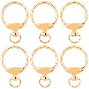 Imagem de BEIQIYA 6 peças de ganchos redondos de pressão, anel giratório, ganchos de mosquetão, anéis O, fivelas, fechos de chaveiro para mochilas, carteiras, bolsas, artesanato, ouro claro