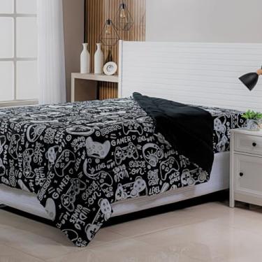 Imagem de Edredom Solteiro Dupla Face Avulso Infantil Game 01 Peça Decoração para Quarto Estampas Divertidas (Game Preto/Branco)