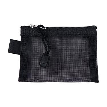 Imagem de Bolsa portátil com zíper porta-cartão de crédito de nylon pequena bolsa cosmética de malha bolsa de arquivo transparente, Preto, Bolsa para moedas