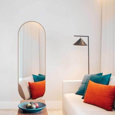 Imagem de Espelho Oval 150x50cm Moldura em Couro Yescasa Caramelo