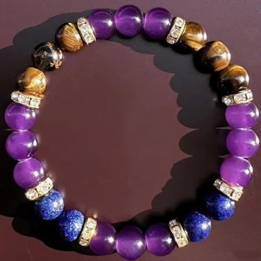 Imagem de Pulseiras de cristal ametista olho de tigre lápis-lazúli para mulheres e homens pedra natural feita à mão com pedras preciosas elásticas cura yoga pulseira com contas proteção contra ansiedade boa