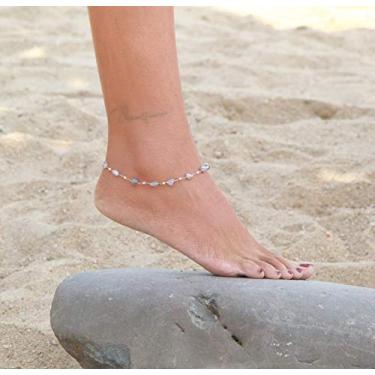 Imagem de Tornozeleira delicada para joias de verão e praia com pingente fofo de pedra, Medium, Latão, Sem Pedra Preciosa