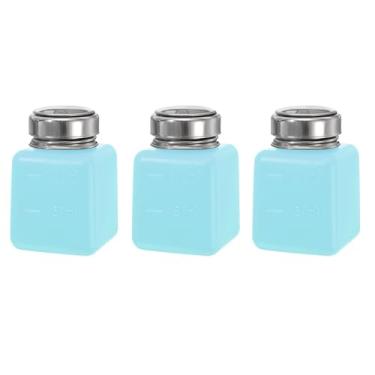 Imagem de Dispensador de álcool solvente 100 ml/96.4 g Blue Push Down Liquid Pump para limpador de acetona, removedor de esmalte e maquiagem, 3 peças