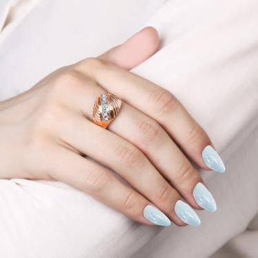 Imagem de Conjunto de unhas postiças em forma de amêndoa com efeito olho de gato com cola de comprimento médio com glitter (azul fluorescente cinza, F)