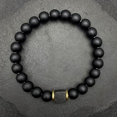 Imagem de Pulseira masculina preta fosca sólida ônix feita à mão com contas do zodíaco pulseira de pedra natural presentes personalizados para homens, Medium, Cristal, Sem Pedra Preciosa
