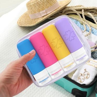 Imagem de Garrafas de viagem para artigos de higiene pessoal, recipientes de 85 g de silicone à prova de vazamento aprovado pela TSA para xampu, condicionador, fácil de espremer e portátil, essenciais para
