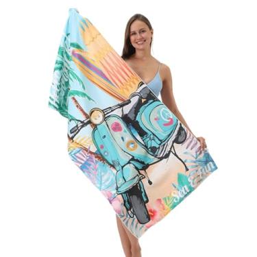 Imagem de Toalha de praia de microfibra com estampa de paisagem tropical à beira-mar estampa de ônibus de palma motocicleta praia piscina toalha absorvente de férias de verão acampamento cobertor essencial de