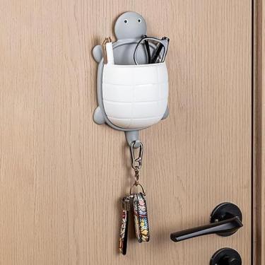 Imagem de Suporte de parede bonito para escova de dentes, cesta de armazenamento de banheiro suspensa com gancho, escova de dentes e suporte de pasta de dente sem perfuração, bonito desenho animado em forma de