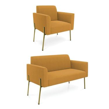 Imagem de Namoradeira E Poltrona Pé Ferro Dourado Marisa Bouclê Mostarda D03 - D'rossi
