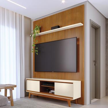 Imagem de Painel TV 65 Pol 179cm Ripado Valen e Rack Bancada Mylan Cinamomo/Off White M20 - D'Rossi