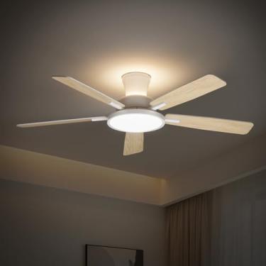 Imagem de TALOYA Ventiladores de teto com luzes e controle remoto, ventilador de teto de perfil baixo de 132 cm com luz noturna, montagem embutida, reversível, 3 CCT, ventilador de teto moderno branco regulável