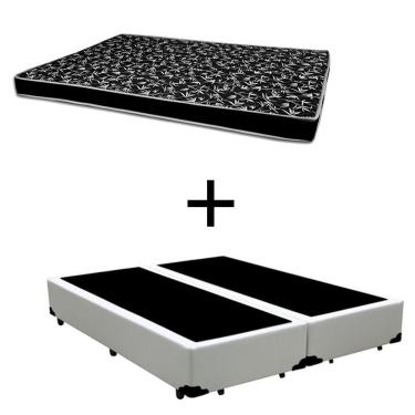 Imagem de Cama Box Casal 138 Bipartido Tecido Sintético Branco Com Colchão Hamburgo - 100% Espuma - D28 Preto 54x138x188