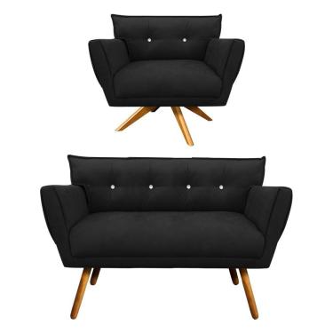 Imagem de Kit 1 Namoradeira e 1 Poltrona Giratória Anitta Suede Preto