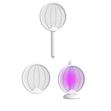 Imagem de Raquete Elétrica Dobrável Mata Mosquito, USB Recarregável, Luz UV, Branco, 46x23cm, Grade de Proteção, Portátil, Bivolt
