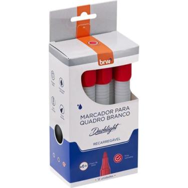 Imagem de Pincel para Quadro Branco Dashlight Recarregável Vermelho Caixa com 12