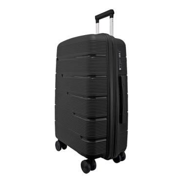 Imagem de Mala de Viagem Média 23kg Expansível, Polipropileno Resistente, Cadeado Segredo, Rodas Duplas 360° Silenciosas. (Preta P2M)