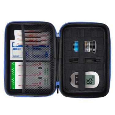 Imagem de Bolsa protetora Eva Hard Sell estojo organizador de viagem para kit de teste de suprimentos para diabéticos, sistemas de monitoramento de glicose no sangue, tiras de teste, seringas, insulina, acessórios eletrônicos, câmera Nikon (azul)