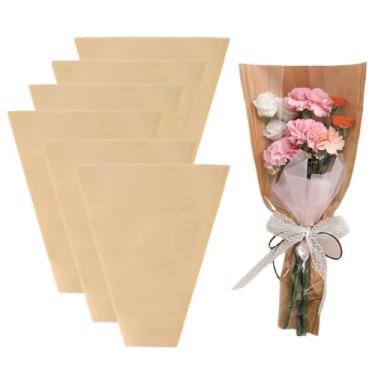 Imagem de BBJ WRAPS Saco de embrulho de flores de plástico transparente para buquês manga floral marrom impermeável para arranjos de floristas suprimentos embalagem de entrega de flores, 3,9 × 15,8 × 14 cm - 50