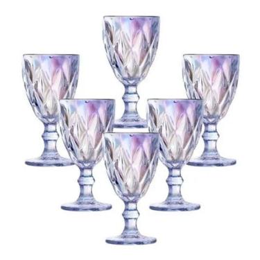 Imagem de Taças De Agua De Suco Vinho De Vidro Diamante Jogo 6 Unidad