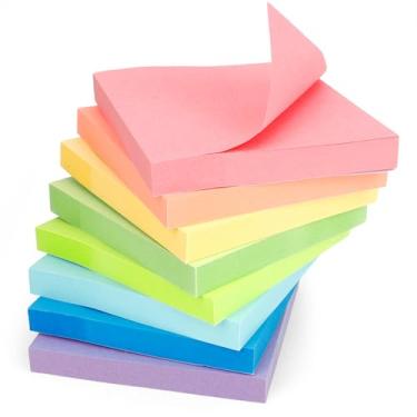 Imagem de JIOMULIG Notas adesivas 7,6 x 7,6 cm, cores claras, almofadas autoadesivas fáceis de postar para notebook, home office, 100 folhas/bloco (8 blocos)