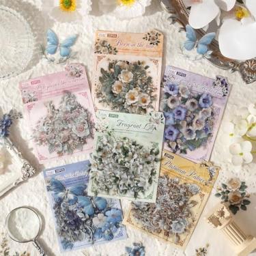 Imagem de Kit de adesivos de scrapbook de flores de canto, 120 peças, aquarela, PET, transparente, à prova d'água, conjunto de adesivos para lixo, diário, garrafas de água, telefone, laptop, decalques para