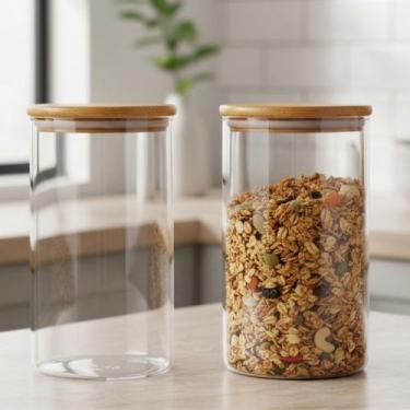 Imagem de Kit de 2 Pote d Vidro Herméticos Tampa de Bambu de 1,100L - Allmix