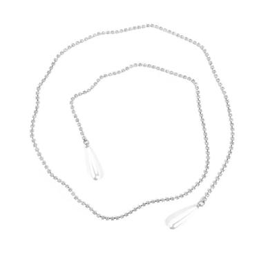 Imagem de Corrente de pérola barroca para mulheres - Corrente de máscara de tênis de cristal CZ criada simulação de pérolas de água doce gota d'água borla longa acessório de cabeça pendurado no nariz, fantasia