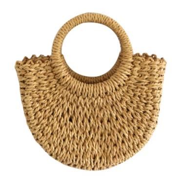 Imagem de Holibanna Bolsa de tecido meia lua bolsa de palha bolsa de armazenamento portátil para mulheres bolsa de praia