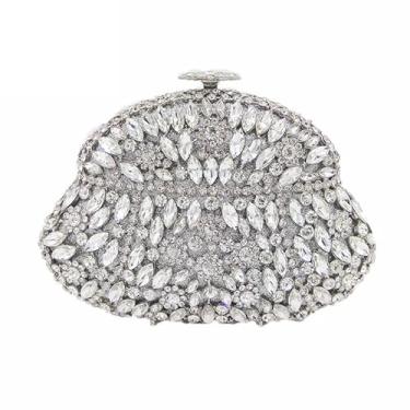 Imagem de Boutique De FGG Mini bolsas de mão de cabaça de strass para mulheres, bolsa clutch de cristal para pote de vinho, bolsas noturnas, Prata, Mini