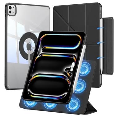 Imagem de SANDUODD Capa para iPad Pro de 13 polegadas M5/M4, capa protetora magnética removível de couro PU dobrável em Y com clipe para porta-lápis (preto meia-noite)