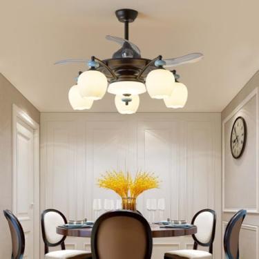 Imagem de Ventilador de teto moderno e discreto com luz LED para sala de estar, restaurante, quarto, escritório, casa de campo ou hotel, com controle remoto (B 5 lâmpadas, 1 unidade)