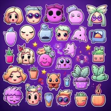 Imagem de Adesivos Kawaii fofos para decoração de quartos, cadernos e paredes – Tema infantil com emojis e desenhos adoráveis 50x50cm