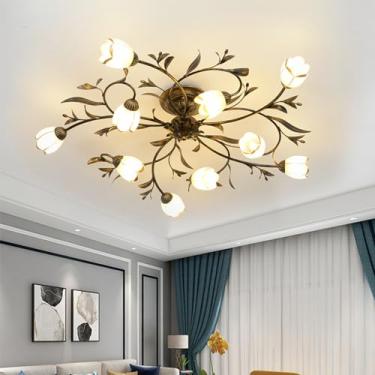 Imagem de Luminária de teto estilo flor americana, design campestre francês criativo para sala de estar, sala de jantar, quarto, casa de campo, loja de roupas, luminária pendente LED para decoração de