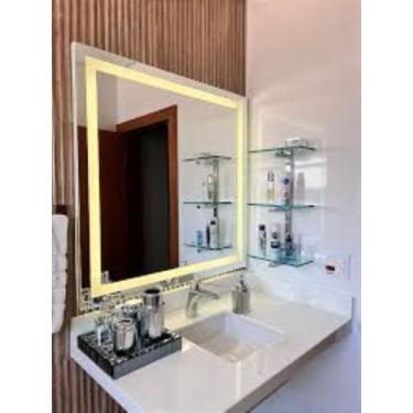 Imagem de Kit 2 ESPELHO QUADRADO JATEADO  COM LED 80X80 CM - LARDECORE, Branco q