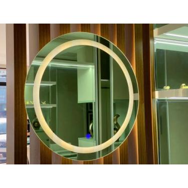 Imagem de Espelho redondo jateado com Led 50x50 lapidado - Cebrace, LED BRANCO Q