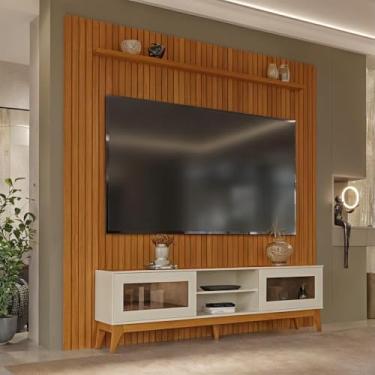 Imagem de Painel Ripado Com Rack Tv 75 Polegadas Reflecta Amber 229cm - Cedro e Off White
