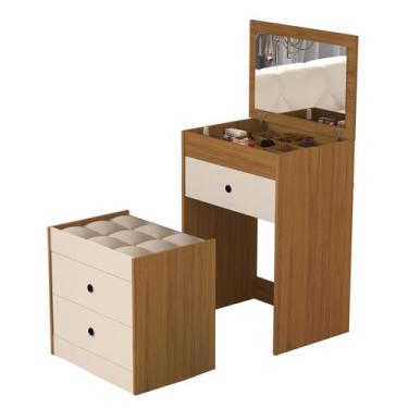 Imagem de Penteadeira Cômoda Olivia 3 Gavetas 100 Mdf espelho Banqueta - Basoto,