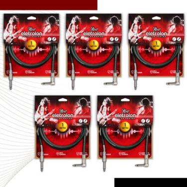 Imagem de Kit 5 Cabo P10 Mono Para P10 Mono 90º Graus Violão Guitarra Baixo 1m M